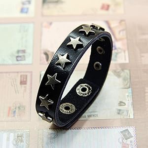 Amazon | FLAMEER レディース 星スタッズ ブレスレット PUレザー